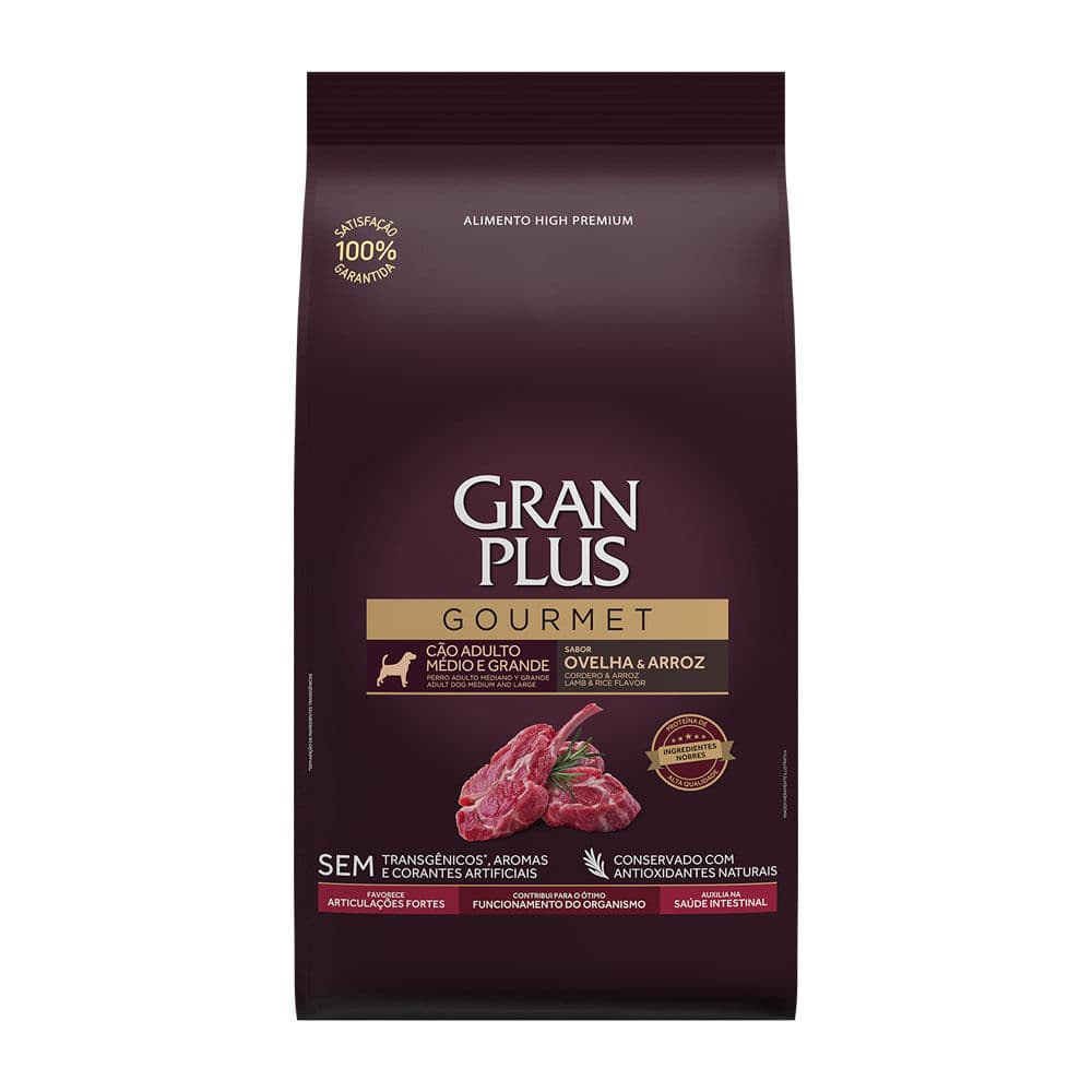 Ração Gran Plus Gourmet Adultos Médio e Grande Ovelha e Arroz