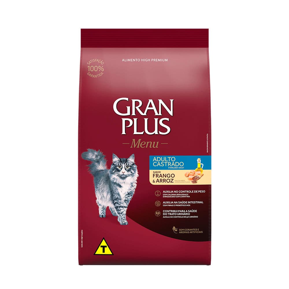 Ração Gran Plus Menu Gatos Adultos Castrados Frango e Arroz