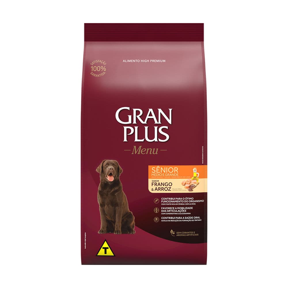 Ração Gran Plus Menu Sênior Portes Médio e Grande Frango e Arroz
