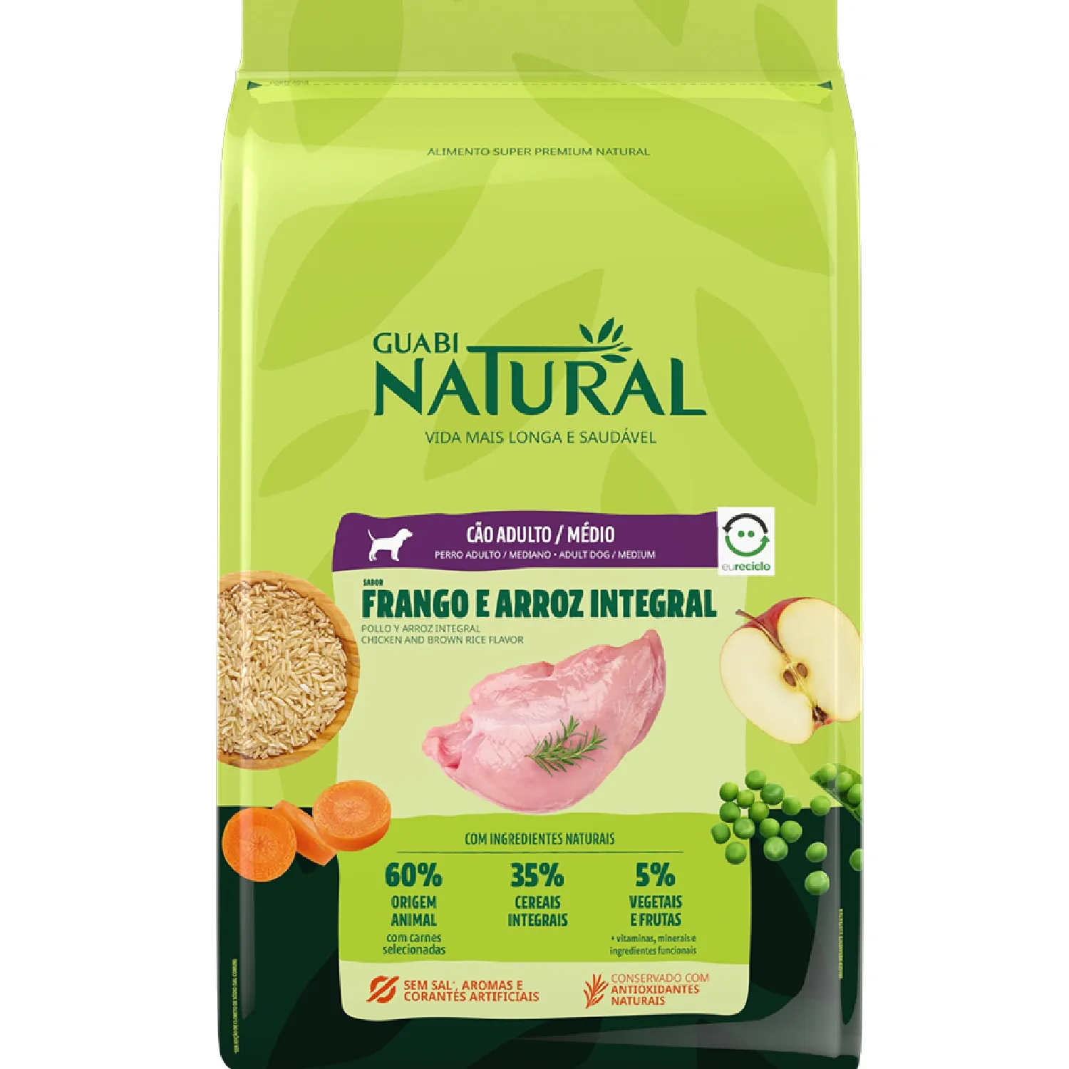 Ração Guabi Natural Adultos Raças Médias Frango e Arroz Integral