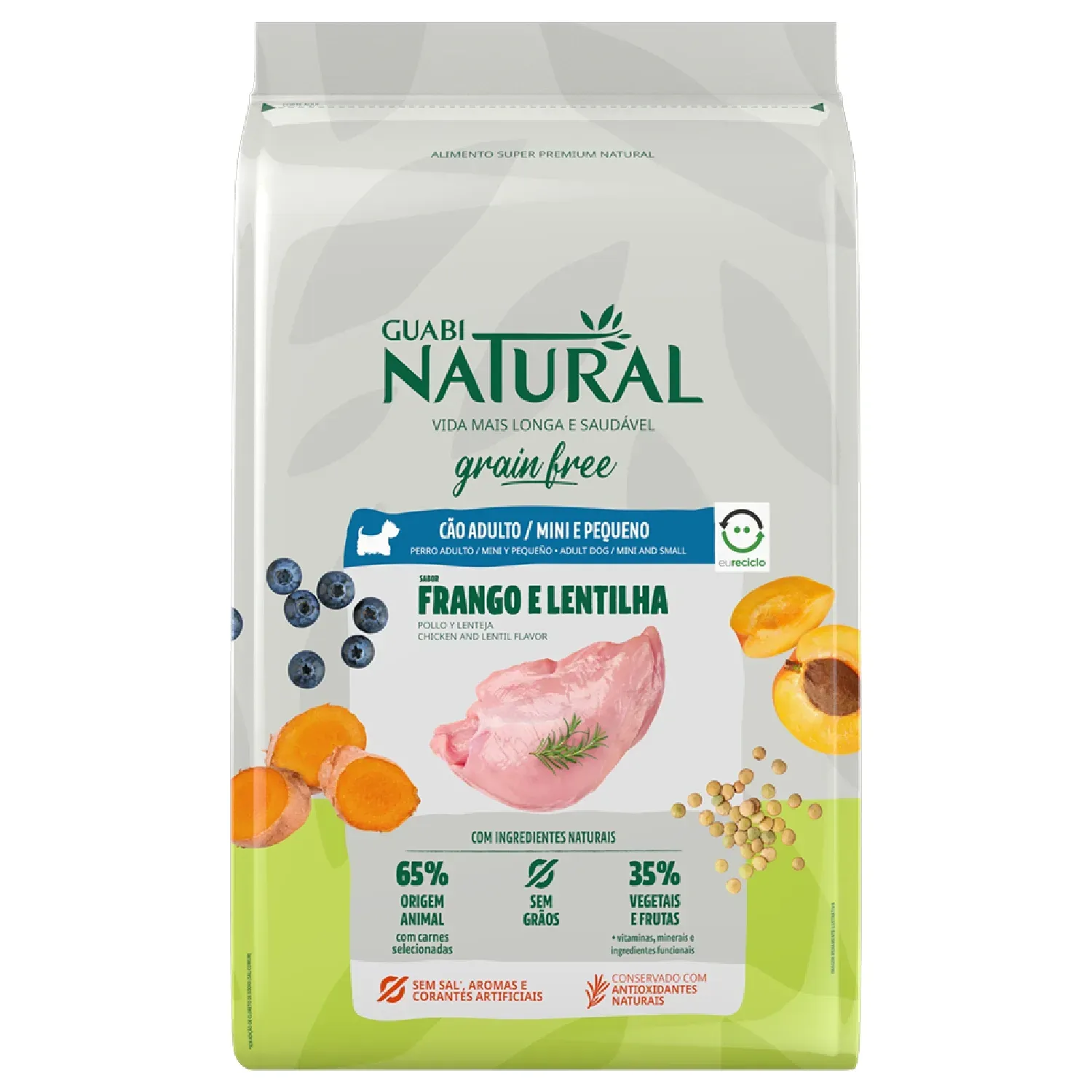 Ração Guabi Natural Grain Free Adultos Raças Mini e Pequenas Frango e Lentilha