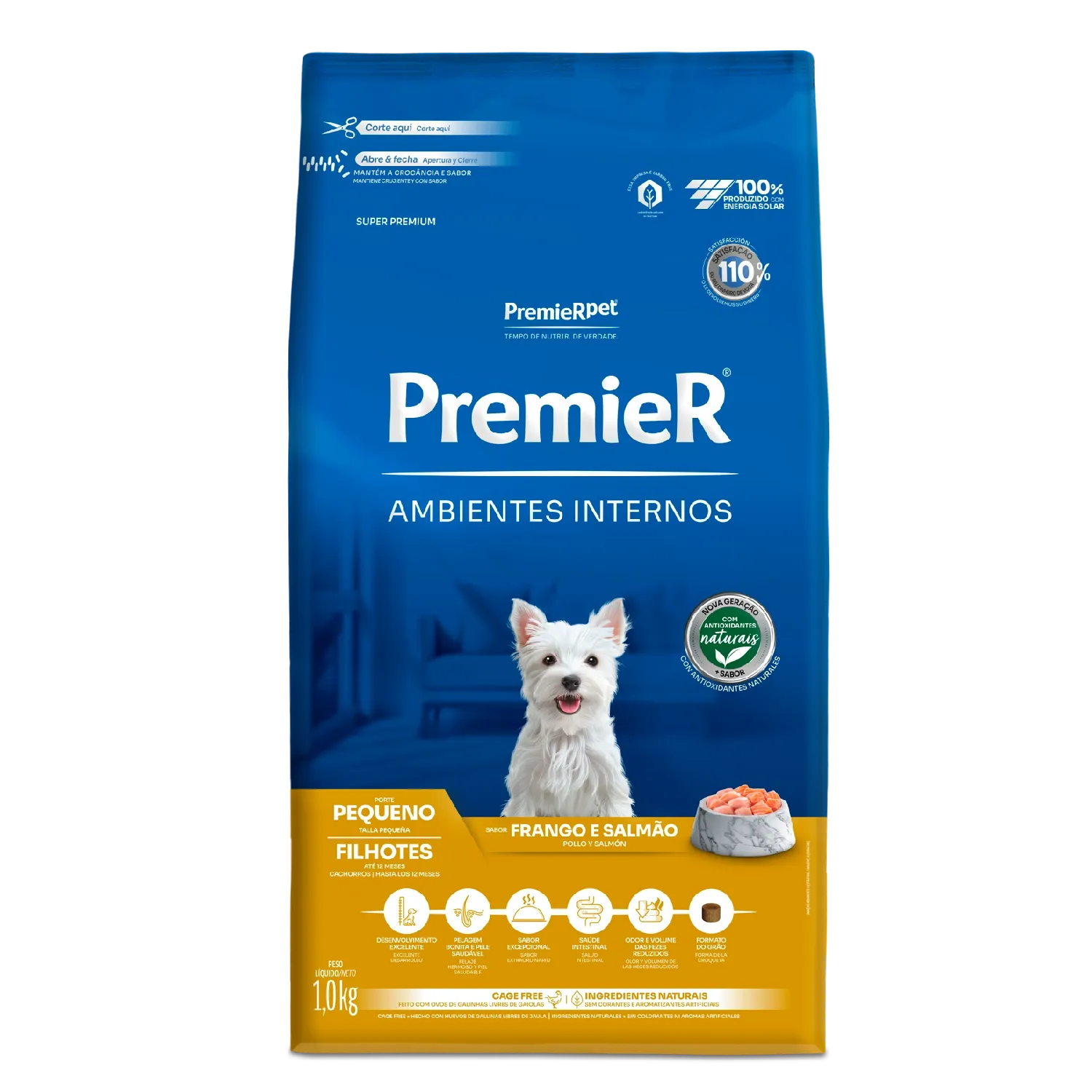Ração Premier Ambientes Internos Cães Filhotes Raças Pequenas Frango e Salmão